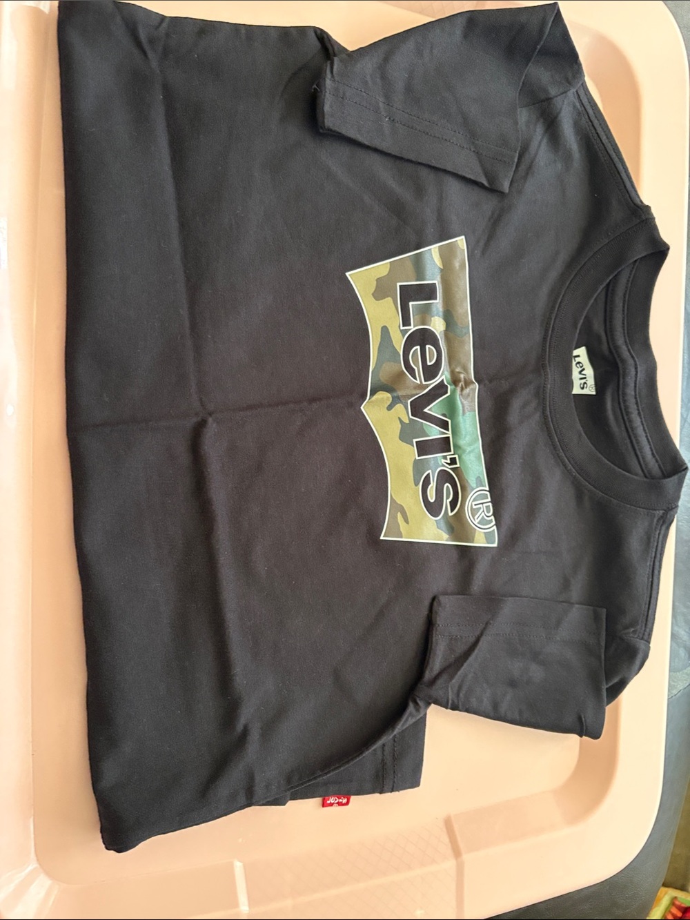 Levi's Kids Black Tee with Camo Logo Panel